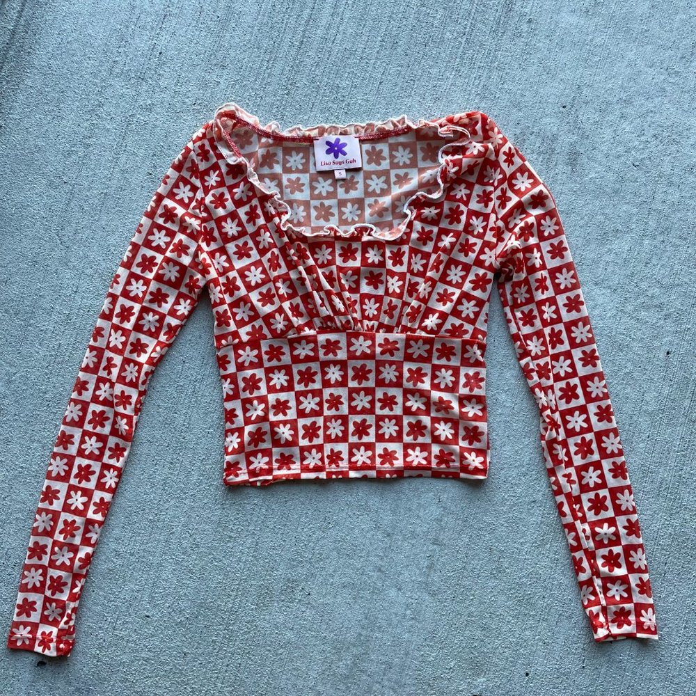Lisa Says Gah Cropped Mesh Flower Print Top - Picture 4 of 5